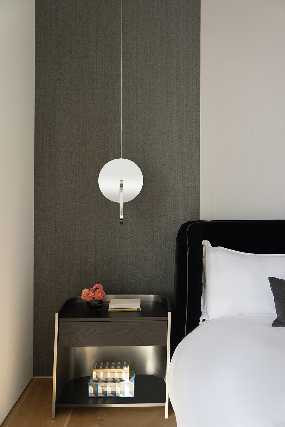 Bedroom Interior Design Gray Wall Nightstand